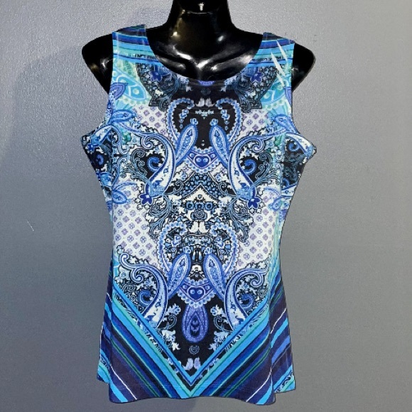 Covington 2 piece set. Blue and white Tank Top and sheer matching top - Picture 6 of 13